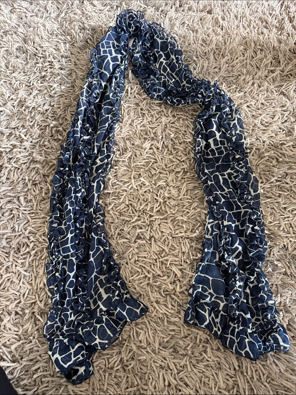 Chico's Navy and White Abstract Giraffe-Print Scarf